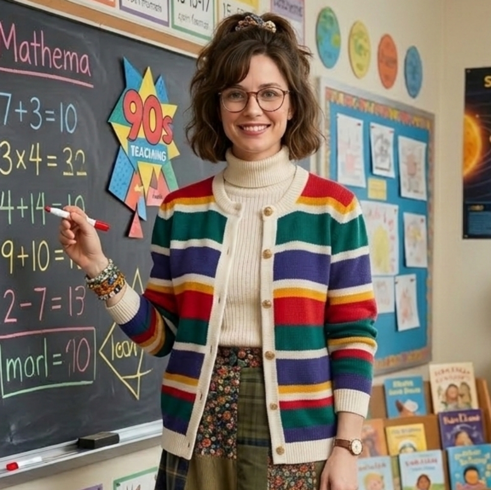 NWT Patchington S Vintage 90s Eclectic Teachercore Rainbow Knit Cardigan